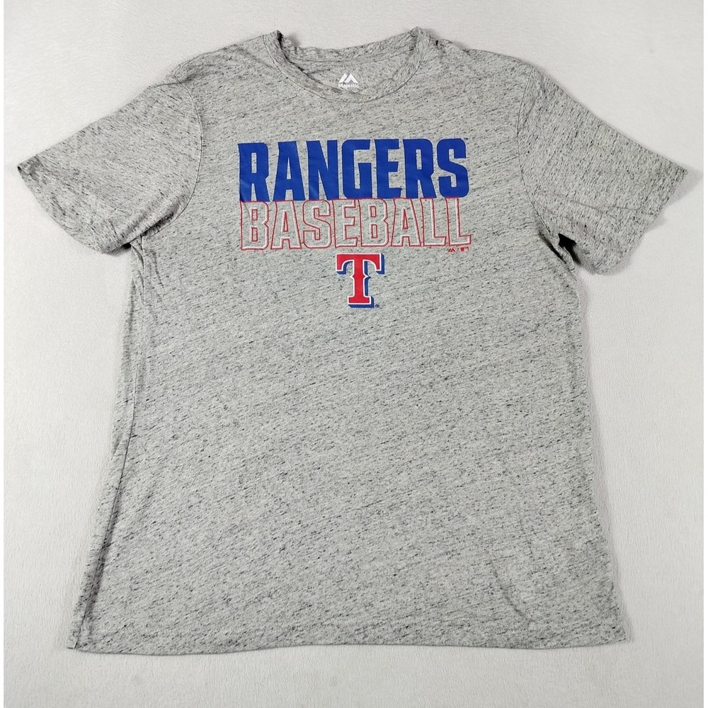 Texas Rangers Shirt Mens Large Heathered Gray MLB Baseball Majestic Baseball